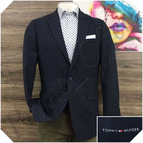 TOMMY HILFIGER Mens Blazer Sport Coat Casual‎ Jacket Size 42L Blanket Wool Suit